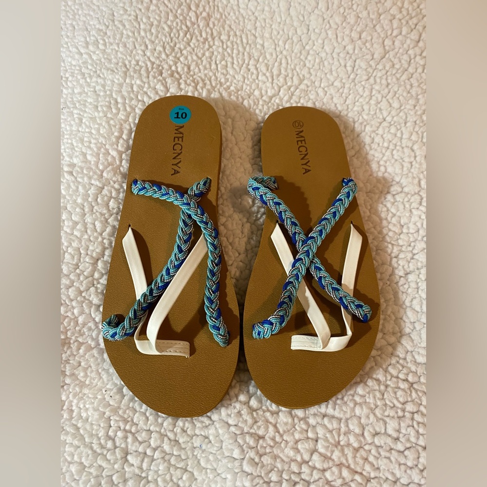 MEGNYA Blue and White Braided Sandals NWOT